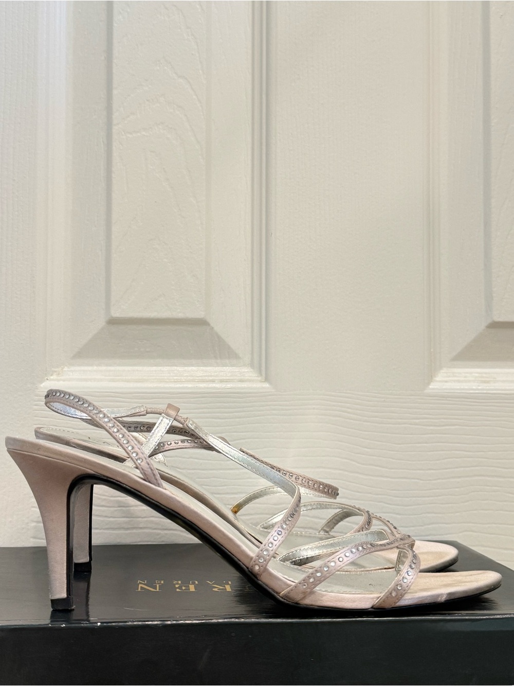 Lauren Ralph Lauren Theresa Silver Satin Rhinestone Heel